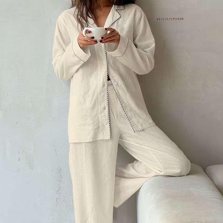 Cotton Women Pajama Set Contra - Linen Shirt Breathable ulasan dan harga