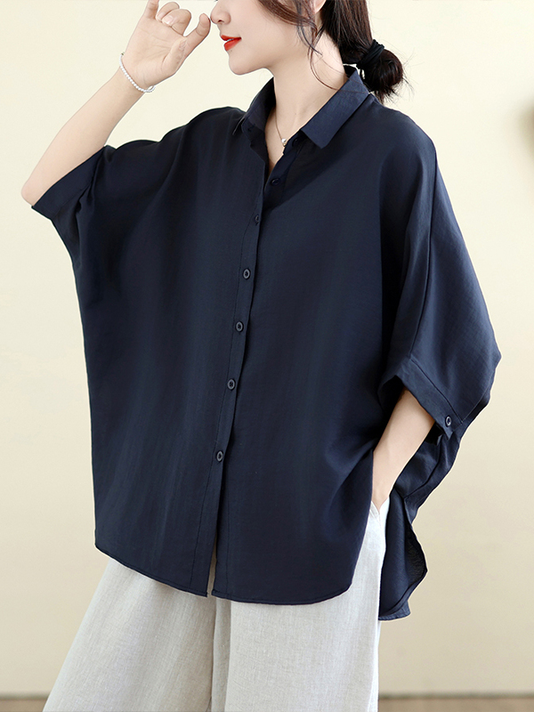 Loose Fit Cotton Linen Batwing - Linen Shirt Breathable ulasan dan harga