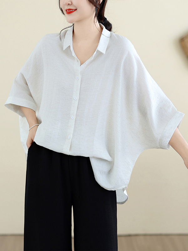 Loose Fit Cotton Linen Batwing - Linen Shirt Breathable ulasan dan harga