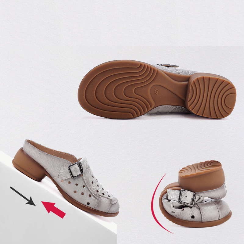 New Cow Leather Low Heel Sanda - Casual Sandal Leather ulasan dan harga