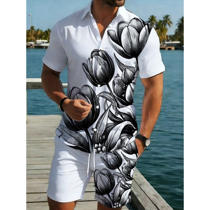 Mens White Floral Print Shirt  - Resort Shirt Floral ulasan dan harga