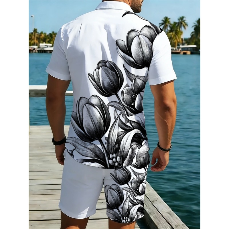 Mens White Floral Print Shirt  - Resort Shirt Floral ulasan dan harga