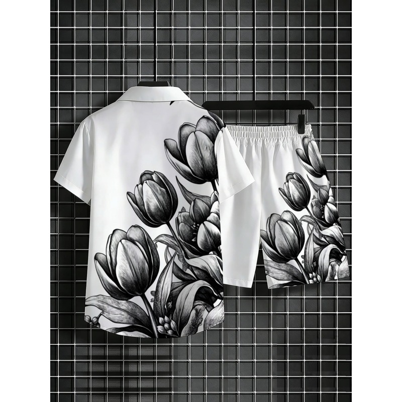 Mens White Floral Print Shirt  - Resort Shirt Floral ulasan dan harga